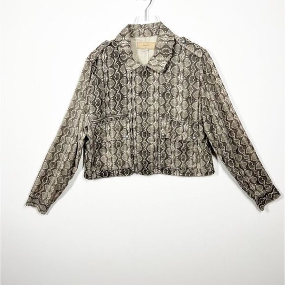 Blank NYC Women’s Size Large Beige Break Away Snakeskin Print Crop Moto Jacket‎ - Picture 1 of 11